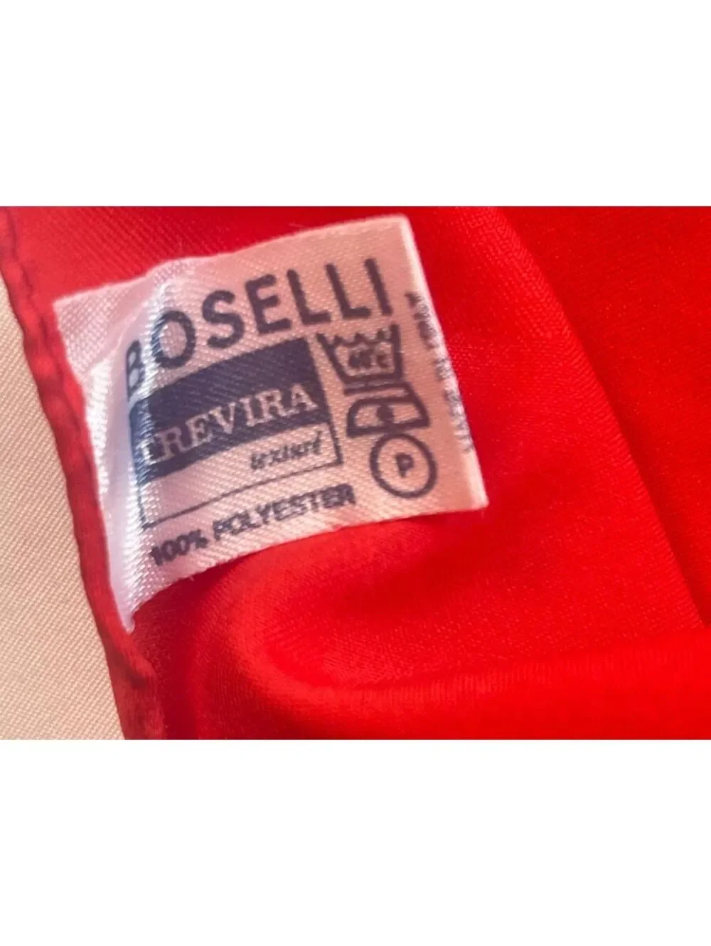 1970s Boselli Red Polyester Square Scarf with White Monogram L- Made in Italy